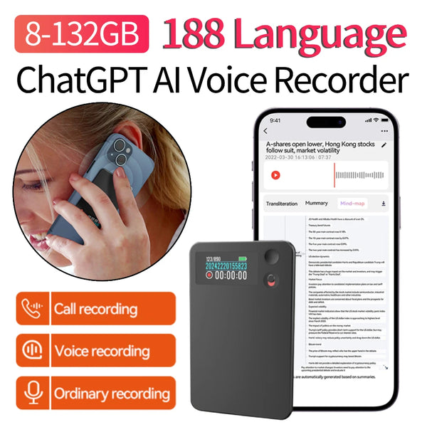 A3 ChatGPT AI Voice Recorder APP Control Transcribe Summarize Recorder LED Indicator Portable Audio Record Translation Device
