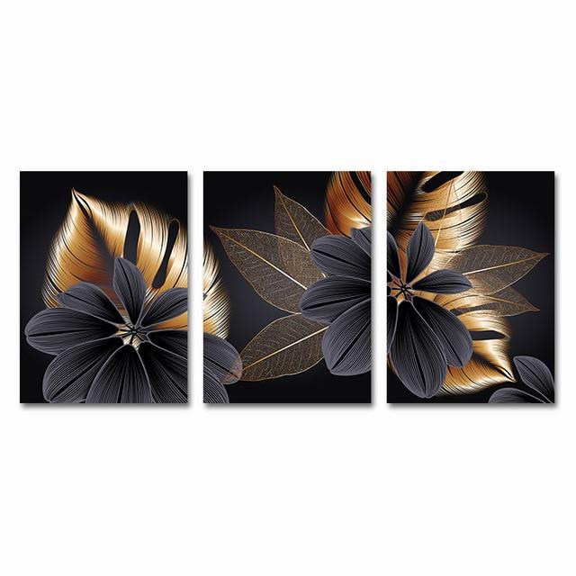 Black Golden Plant Leaf Canvas