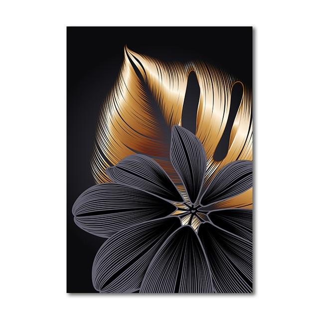 Black Golden Plant Leaf Canvas