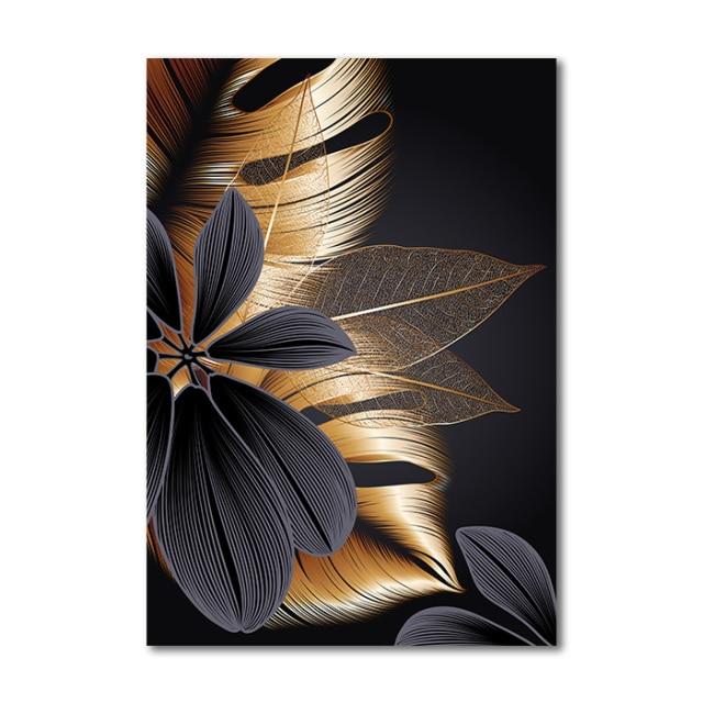 Black Golden Plant Leaf Canvas