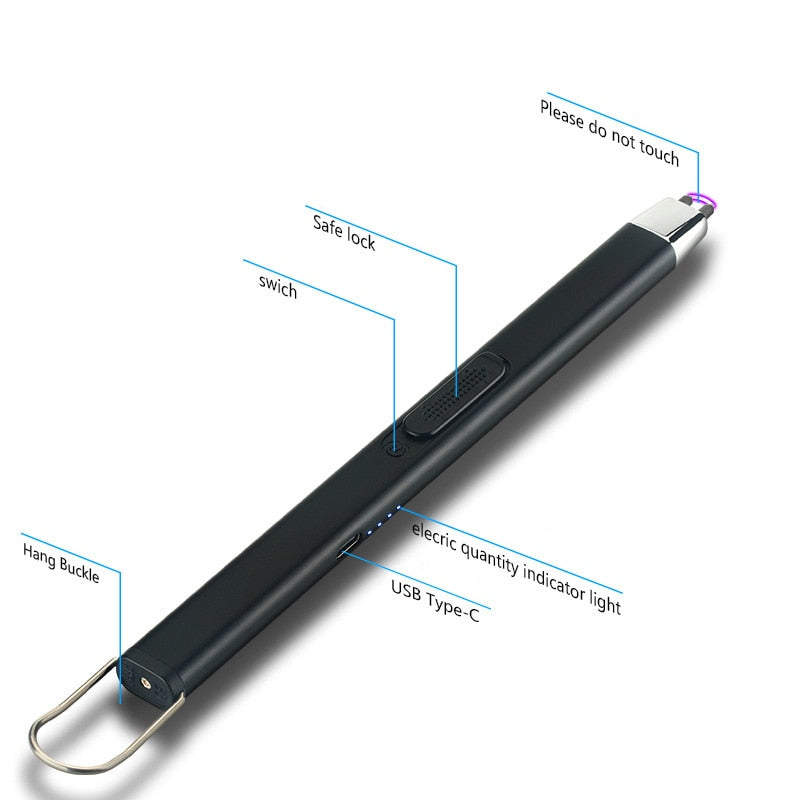 USB Electric Rechargeable Long BBQ Kitchen Gas Stove Lighter Outdoor Windproof Flameless Plasma Arc Candle Unusual Lighters